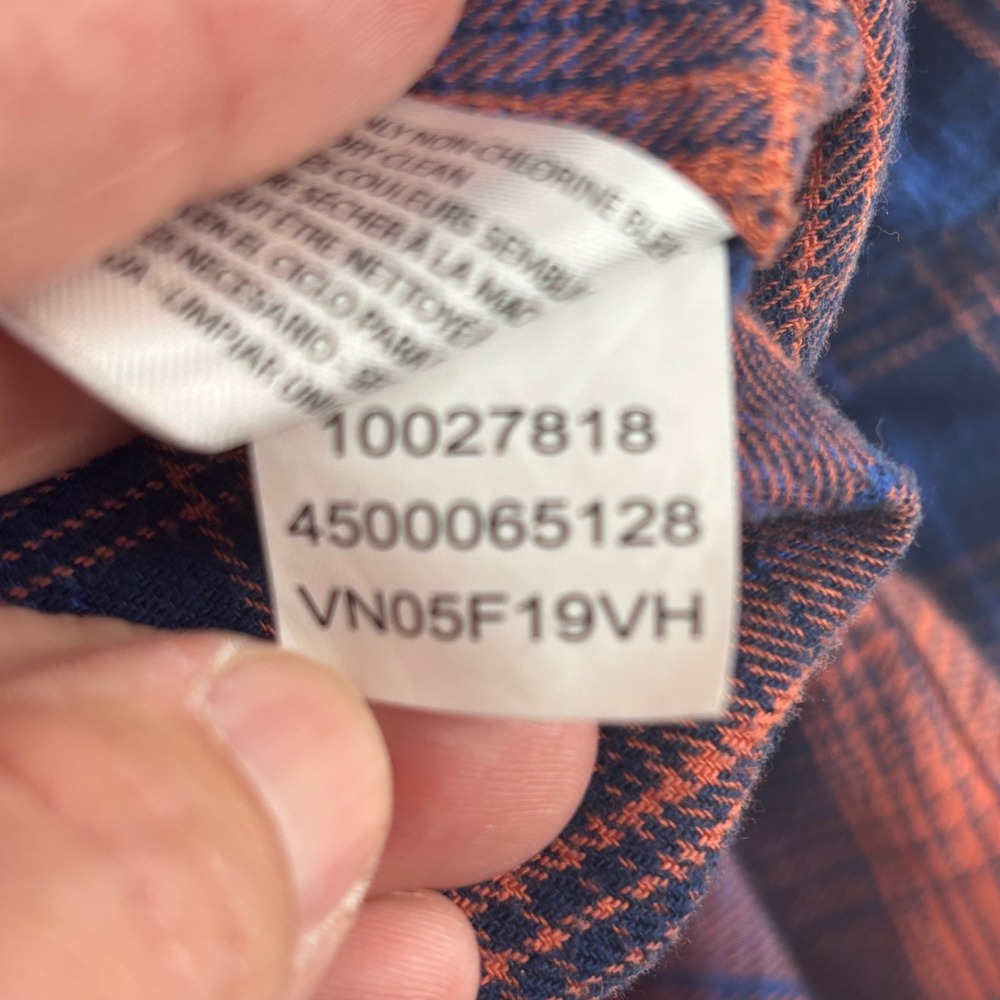 Ariat Rebar Mens Large Orange Navy Blue Plaid Flannel Work Shirt Button Down L - Picture 9 of 11